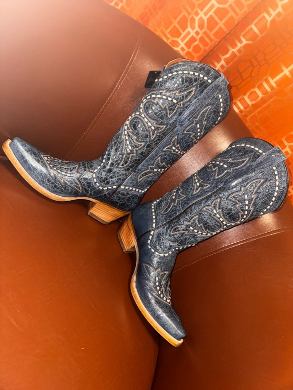 Dan Post Mesa Blue Embroidered Snip Toe Boots Womens 7.5 NWOB